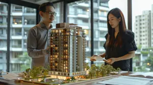 Real Estate Agent and Client Discussing Condo Model
