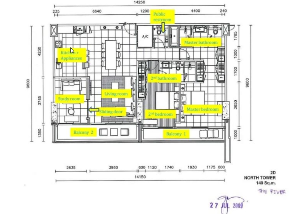 2 Bedrooms, 3 Bathrooms + 1 Study Room 138sqm The River Condo For Rent