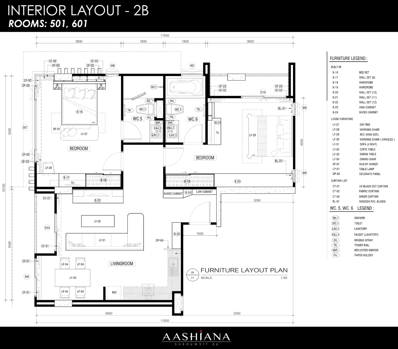 2 Bedrooms, 2 Bathrooms 100 sqm size Aashiana Sukhumvit 26 For Rent 65,000THB