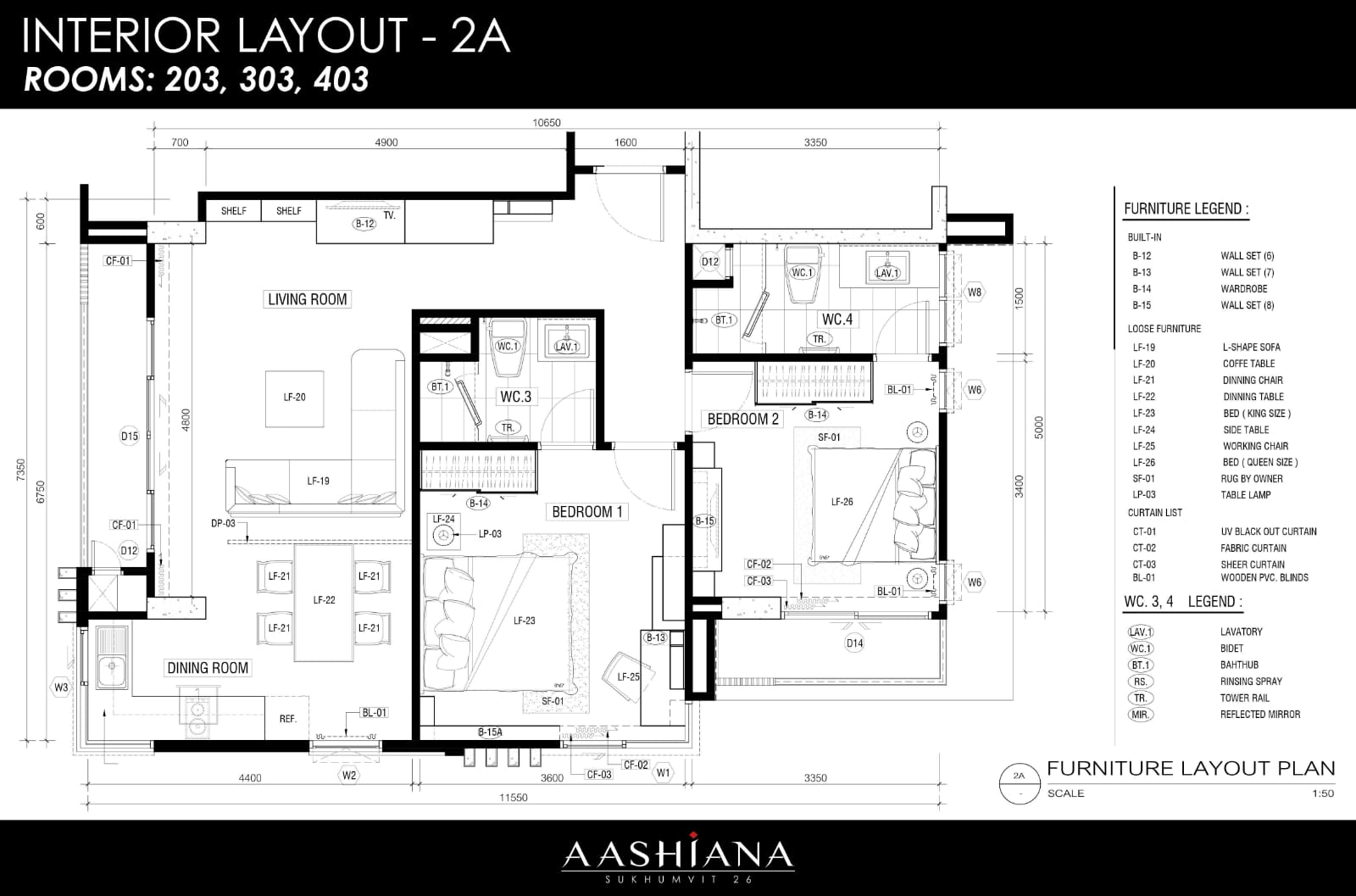 2 Bedrooms, 2 Bathrooms 100 sqm size Aashiana Sukhumvit 26 For Rent 65,000THB