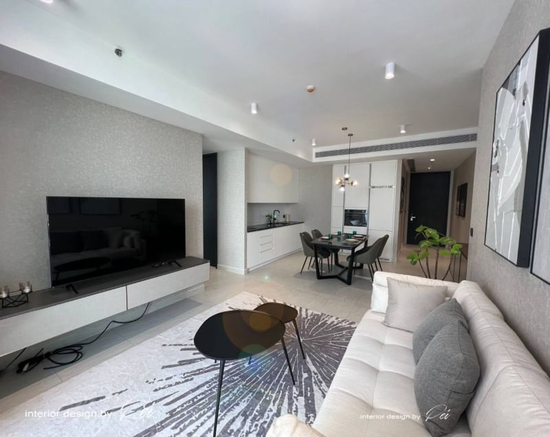 Luxurious 2-bedroom condo for rent at TAIT Sathorn 12, 98 sqm, fully furnished, brand new. Rent at 120,000 THB/month. Location Near BTS Saint Louis and BTS Chong Nonsi