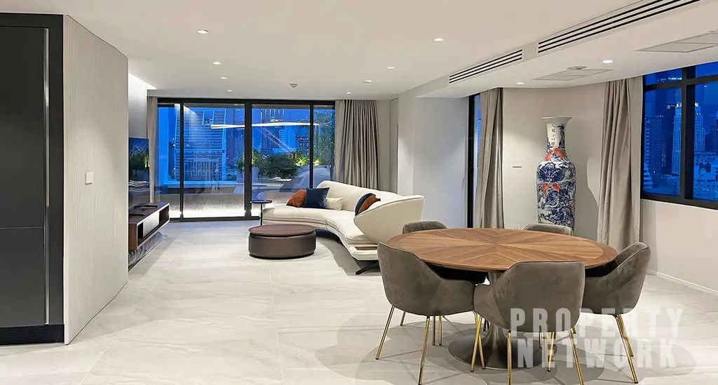 Luxurious 300 sqm duplex at Crystal Garden Condominium, Sukhumvit. 2 bedrooms, 3 baths, private terrace with pool, pet-friendly, and stunning skyline views near BTS Nana Station