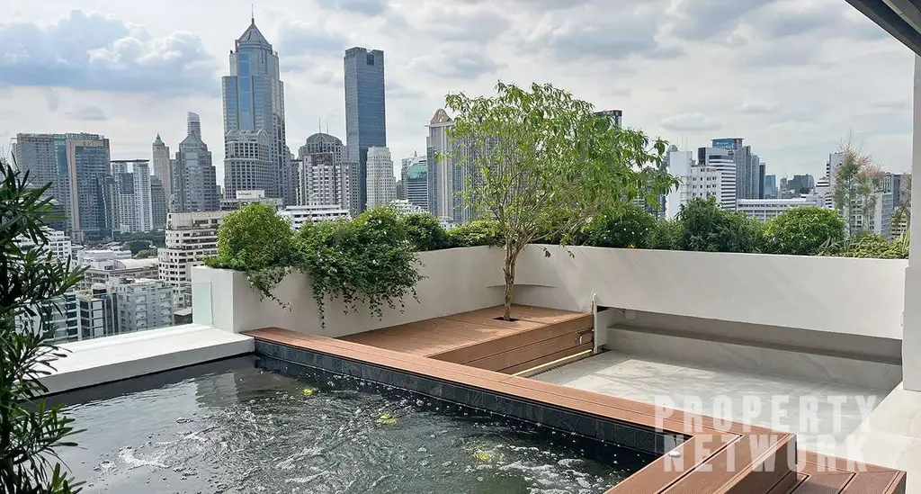 Luxurious 300 sqm duplex at Crystal Garden Condominium, Sukhumvit. 2 bedrooms, 3 baths, private terrace with pool, pet-friendly, and stunning skyline views near BTS Nana Station