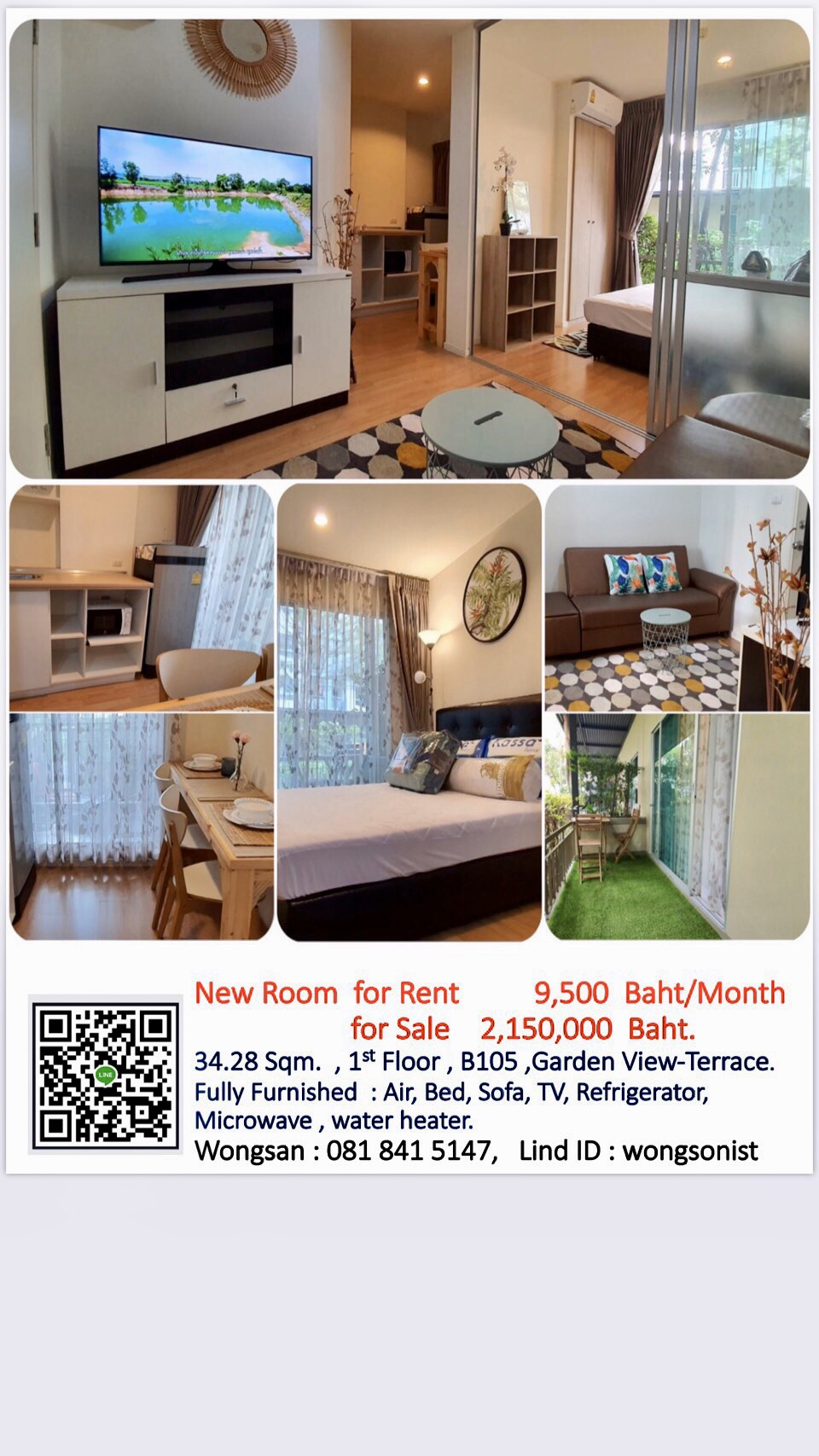 1-Bedroom, 1-Bathroom Condo for Rent or Sale at LPN Onnut-Pattanakarn, 34.28 sqm, ฿9,500/month or ฿2,150,000, Near BTS On Nut, Fully Furnished