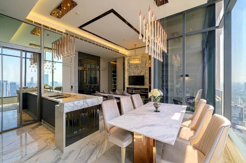 Luxurious 3-BR Condo at The ESSE Asoke, 157 sqm, high floor with panoramic views. Rent: 180,000 THB/month or Sale: 60M THB. Prime location near BTS Asok.