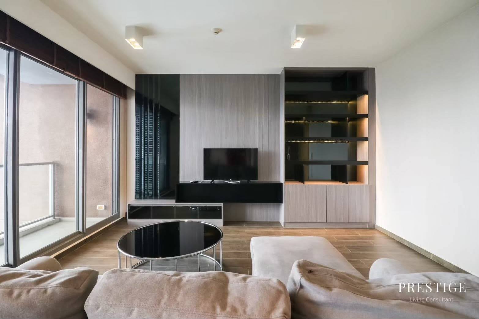 Stylish 2-bed, 2-bath condo at The Lofts Ekkamai, 90 sqm. Rent for 70,000 THB/month. Fully furnished with modern amenities, near Ekkamai BTS.
