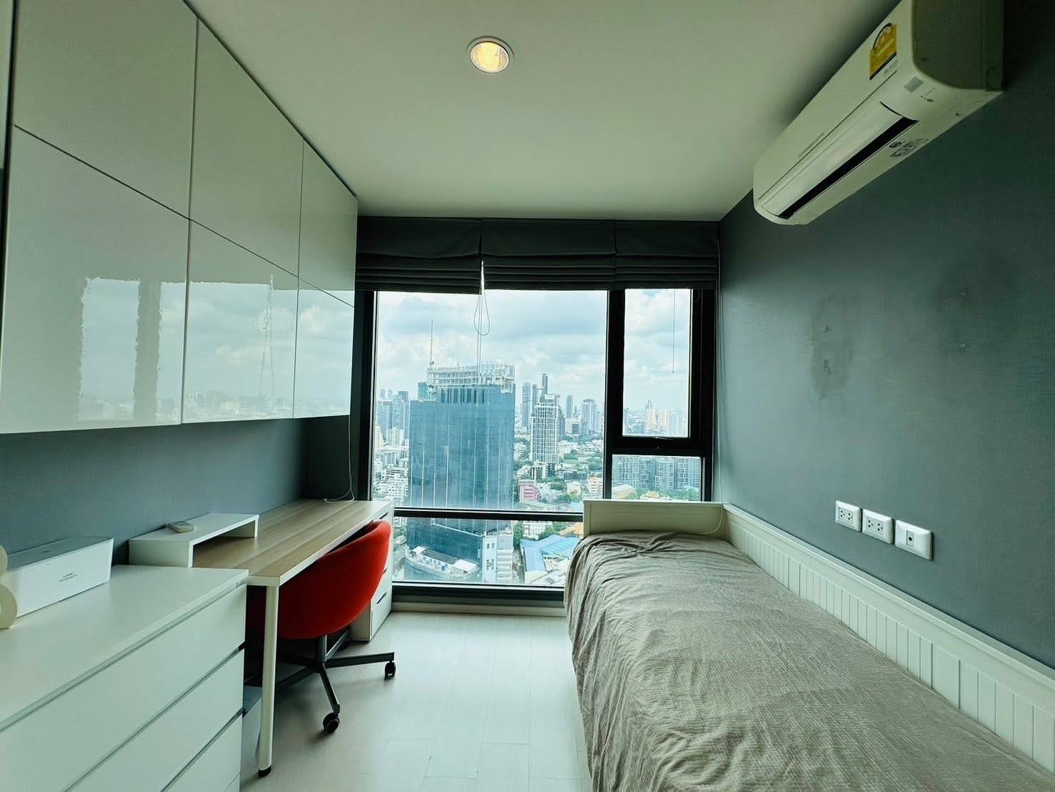 Modern 2-bed, 2-bath condo at Rhythm Sukhumvit 42, 79 sqm. Rent for 65,000 THB/month, fully furnished, near Ekkamai BTS. Great amenities and location!