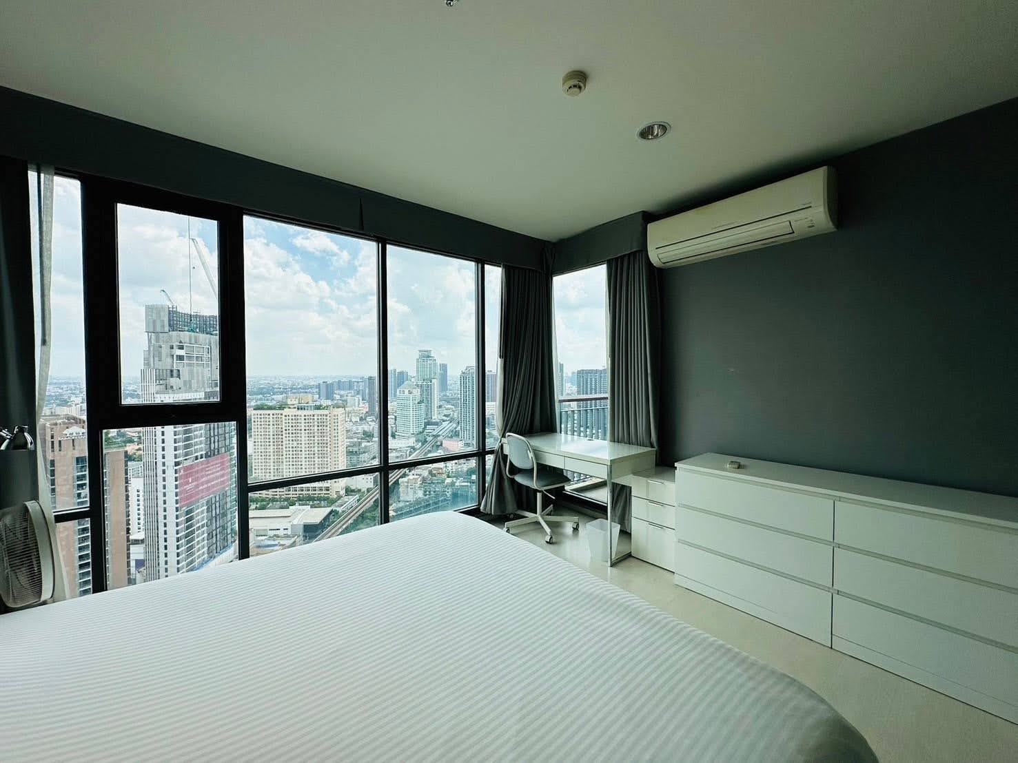 Modern 2-bed, 2-bath condo at Rhythm Sukhumvit 42, 79 sqm. Rent for 65,000 THB/month, fully furnished, near Ekkamai BTS. Great amenities and location!