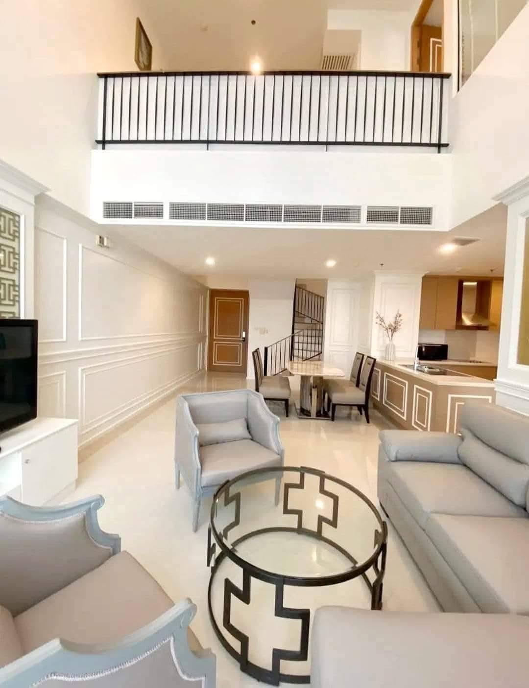 2-bed, 2-bath duplex at The Empire Place Sathorn, near BTS Chong Nonsi, 120 sqm, fully furnished, 60,000 THB/month, available from January 20, 2025.
