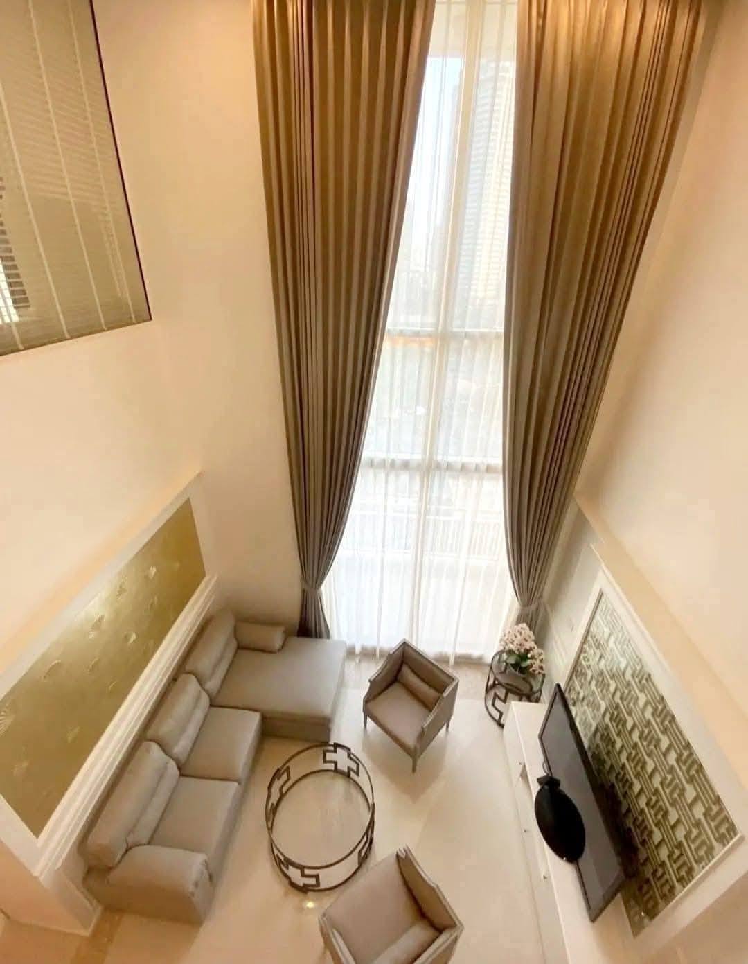 2-bed, 2-bath duplex at The Empire Place Sathorn, near BTS Chong Nonsi, 120 sqm, fully furnished, 60,000 THB/month, available from January 20, 2025.