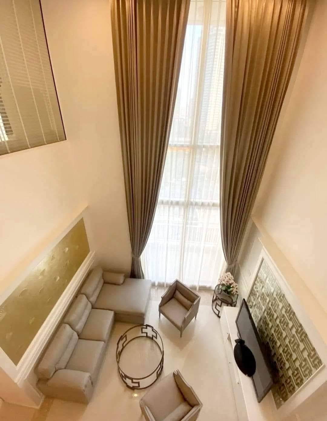 2-bed, 2-bath duplex at The Empire Place Sathorn, near BTS Chong Nonsi, 120 sqm, fully furnished, 60,000 THB/month, available from January 20, 2025.