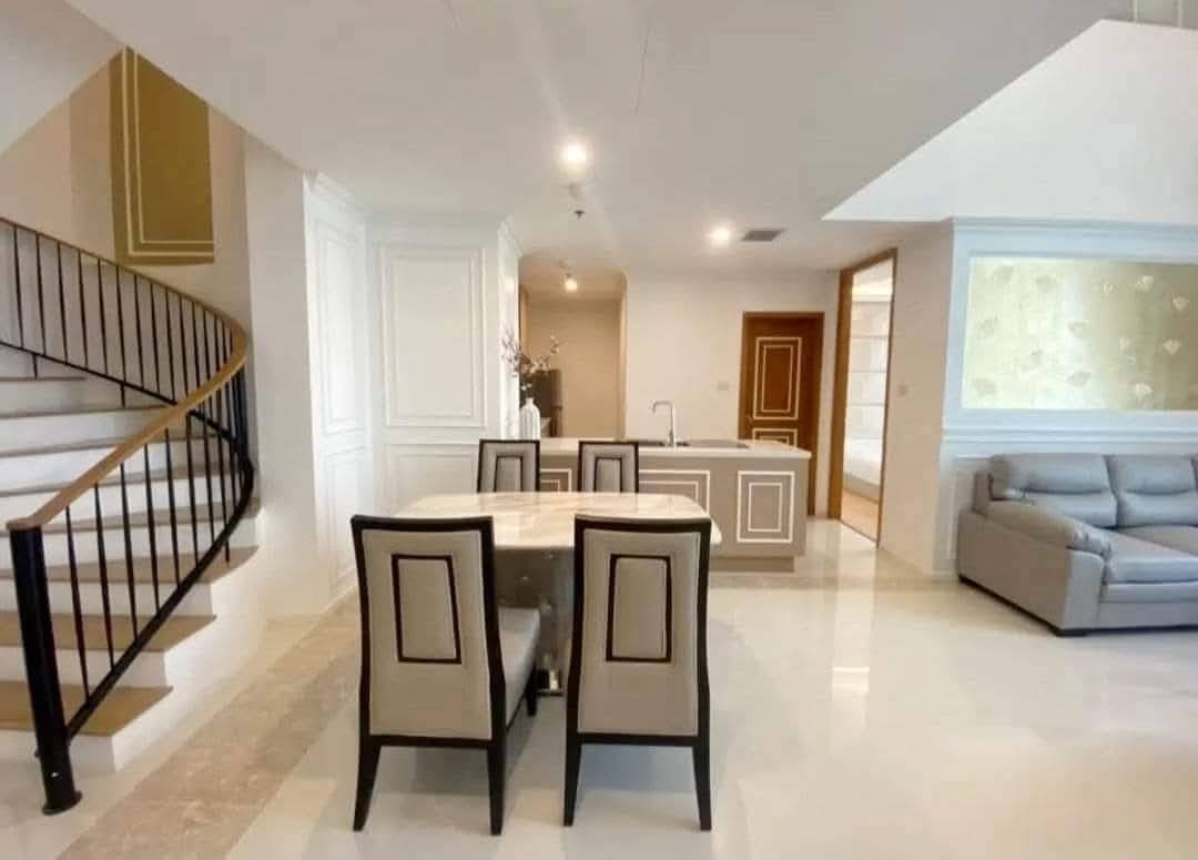 2-bed, 2-bath duplex at The Empire Place Sathorn, near BTS Chong Nonsi, 120 sqm, fully furnished, 60,000 THB/month, available from January 20, 2025.
