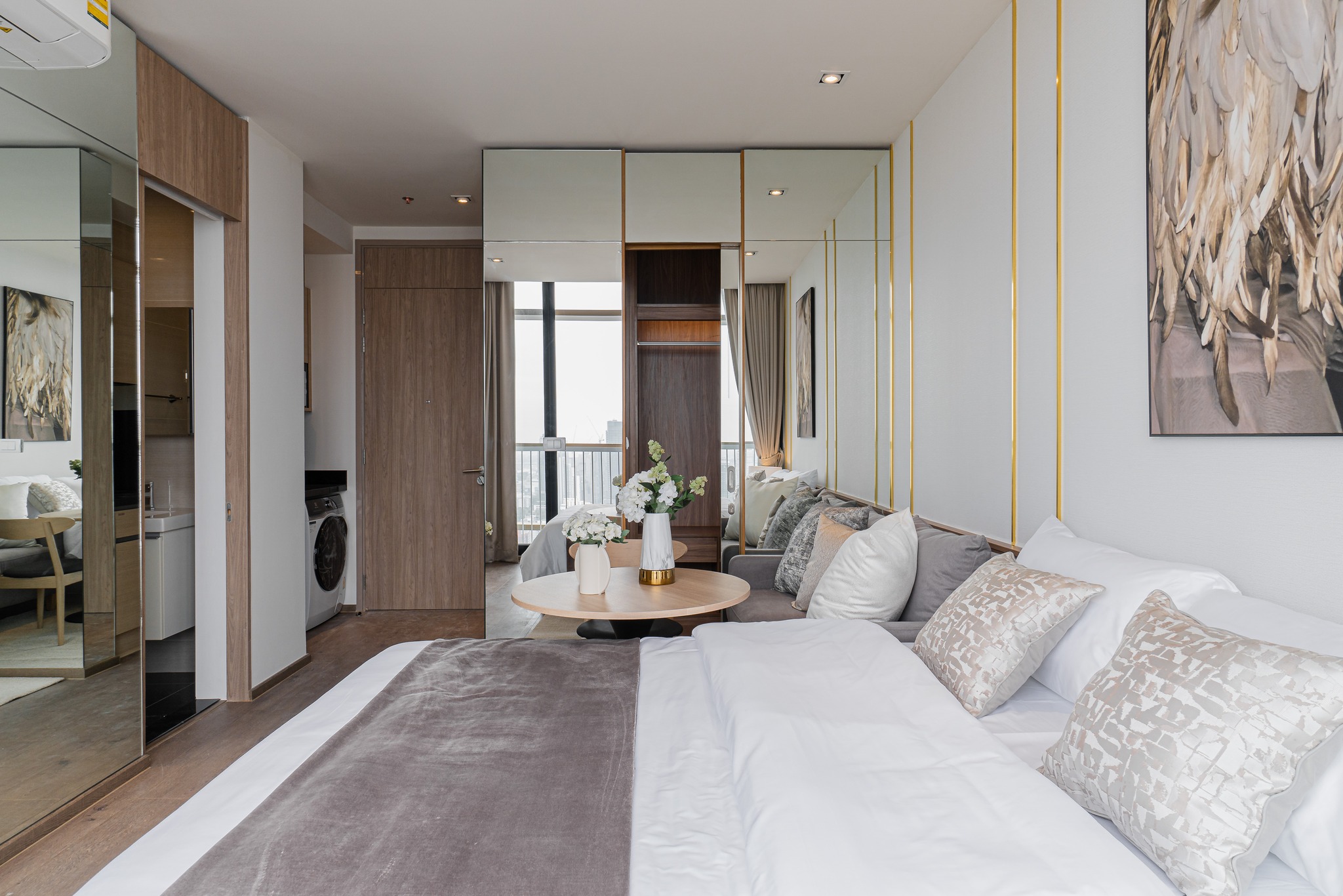 Stylish 1-bed, 1-bath condo at The Address Sathorn, 46.6 sqm, 12th floor with Mahanakhon Kingpower view. Prime location near BTS St. Louis & Chong Nonsi. Rent starts at 29,500 THB/month.