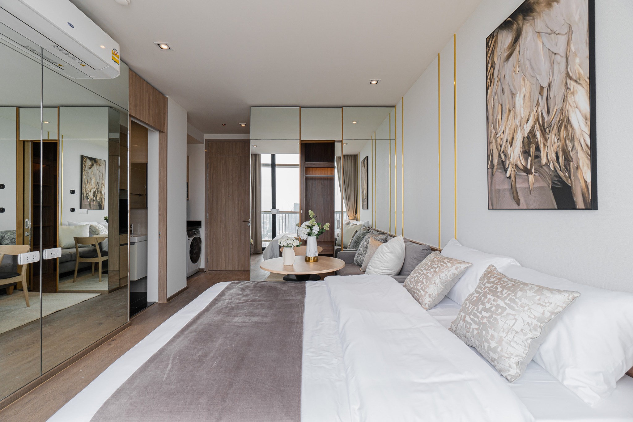 Stylish 1-bed, 1-bath condo at The Address Sathorn, 46.6 sqm, 12th floor with Mahanakhon Kingpower view. Prime location near BTS St. Louis & Chong Nonsi. Rent starts at 29,500 THB/month.