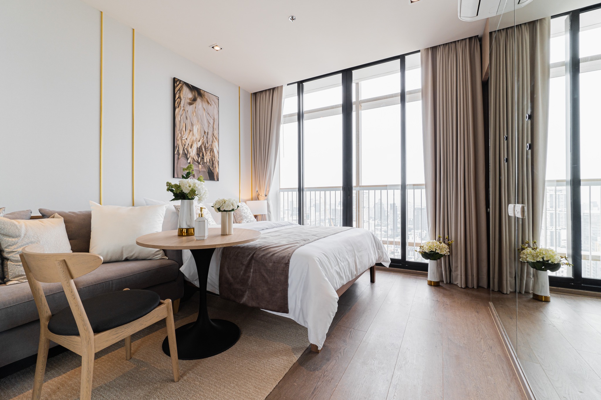 Stylish 1-bed, 1-bath condo at The Address Sathorn, 46.6 sqm, 12th floor with Mahanakhon Kingpower view. Prime location near BTS St. Louis & Chong Nonsi. Rent starts at 29,500 THB/month.