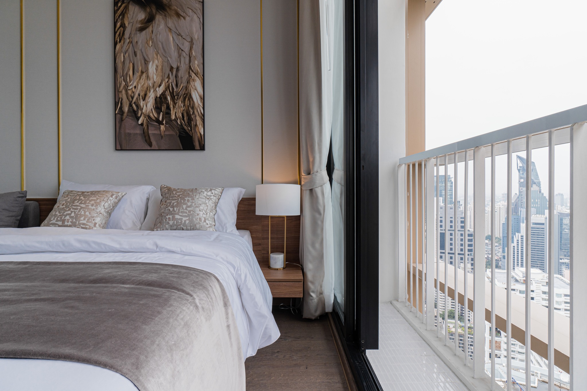 Stylish 1-bed, 1-bath condo at The Address Sathorn, 46.6 sqm, 12th floor with Mahanakhon Kingpower view. Prime location near BTS St. Louis & Chong Nonsi. Rent starts at 29,500 THB/month.