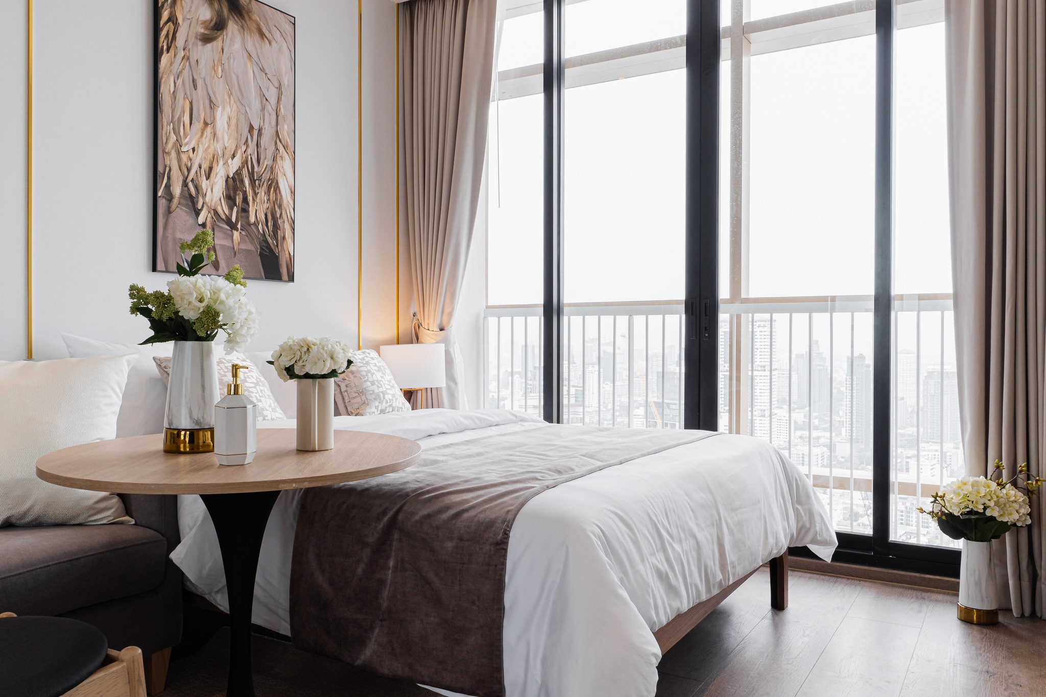 Stylish 1-bed, 1-bath condo at The Address Sathorn, 46.6 sqm, 12th floor with Mahanakhon Kingpower view. Prime location near BTS St. Louis & Chong Nonsi. Rent starts at 29,500 THB/month.