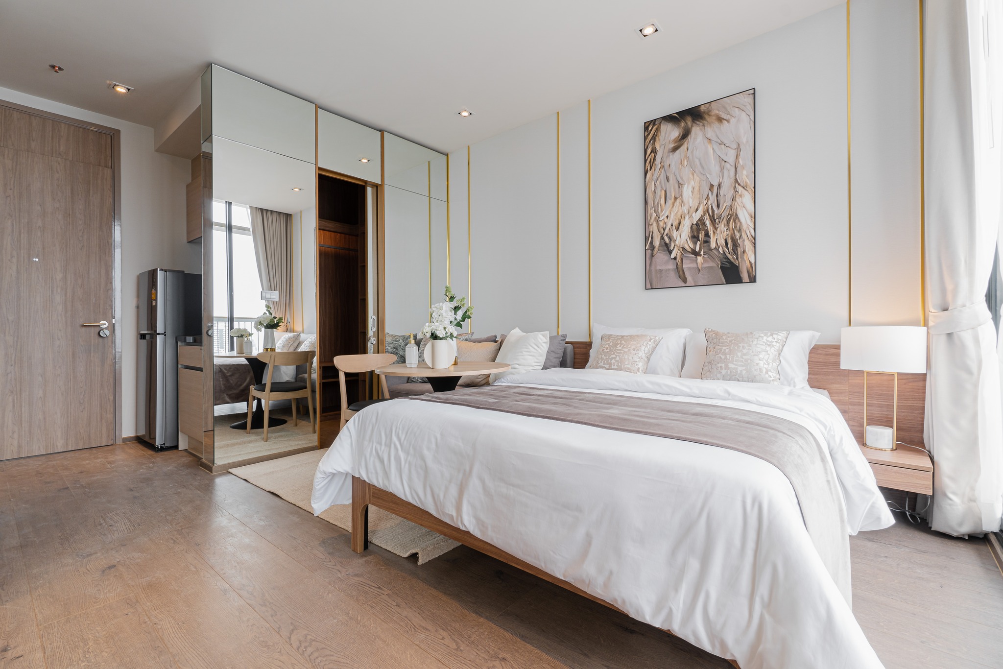 Stylish 1-bed, 1-bath condo at The Address Sathorn, 46.6 sqm, 12th floor with Mahanakhon Kingpower view. Prime location near BTS St. Louis & Chong Nonsi. Rent starts at 29,500 THB/month.