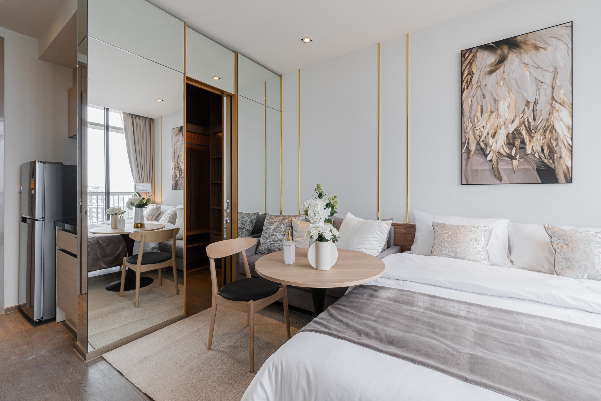 Stylish 1-bed, 1-bath condo at The Address Sathorn, 46.6 sqm, 12th floor with Mahanakhon Kingpower view. Prime location near BTS St. Louis & Chong Nonsi. Rent starts at 29,500 THB/month.