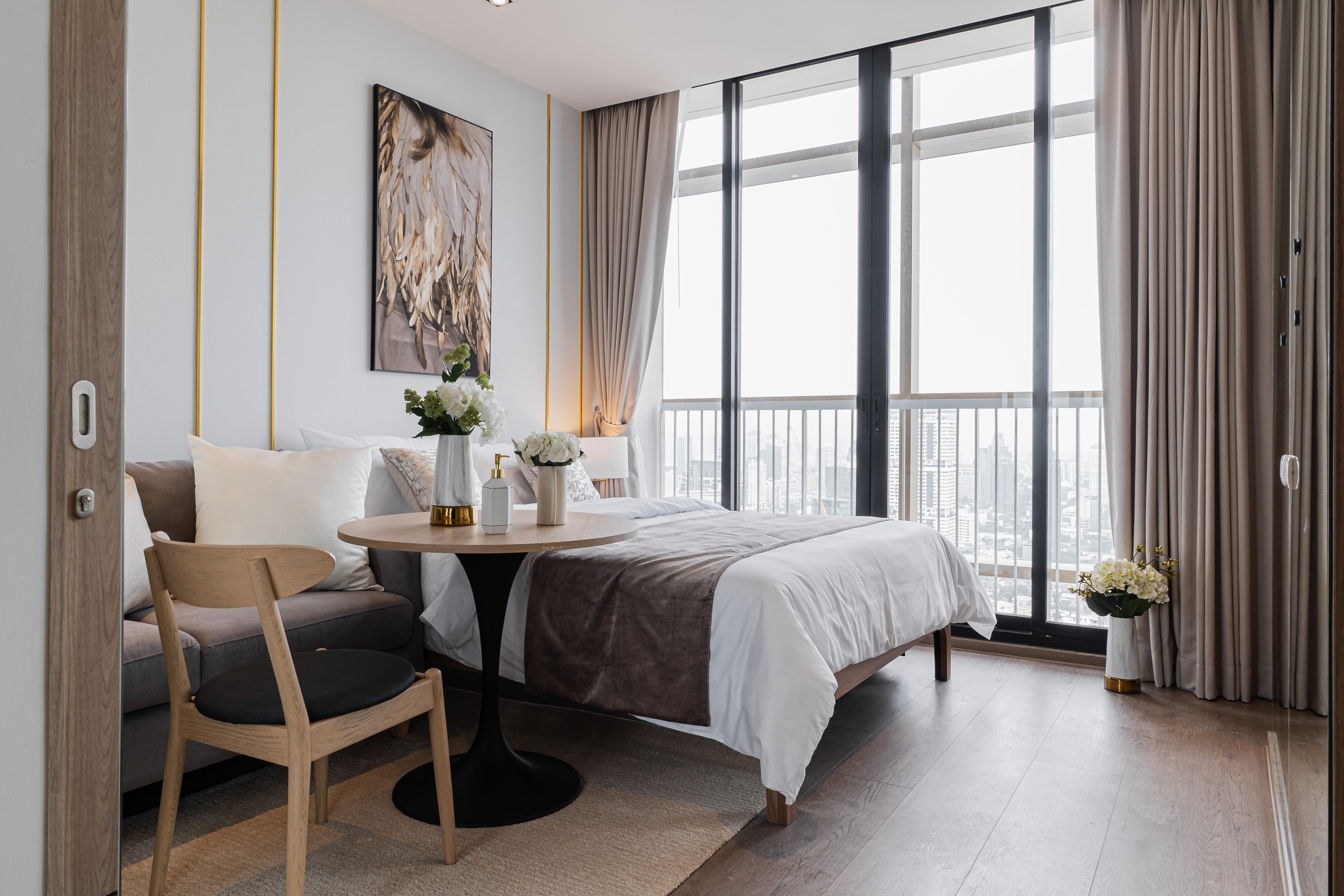 Stylish 1-bed, 1-bath condo at The Address Sathorn, 46.6 sqm, 12th floor with Mahanakhon Kingpower view. Prime location near BTS St. Louis & Chong Nonsi. Rent starts at 29,500 THB/month.