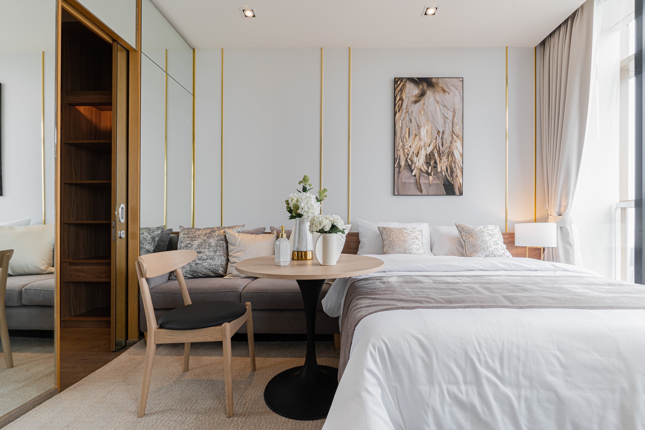 Stylish 1-bed, 1-bath condo at The Address Sathorn, 46.6 sqm, 12th floor with Mahanakhon Kingpower view. Prime location near BTS St. Louis & Chong Nonsi. Rent starts at 29,500 THB/month.