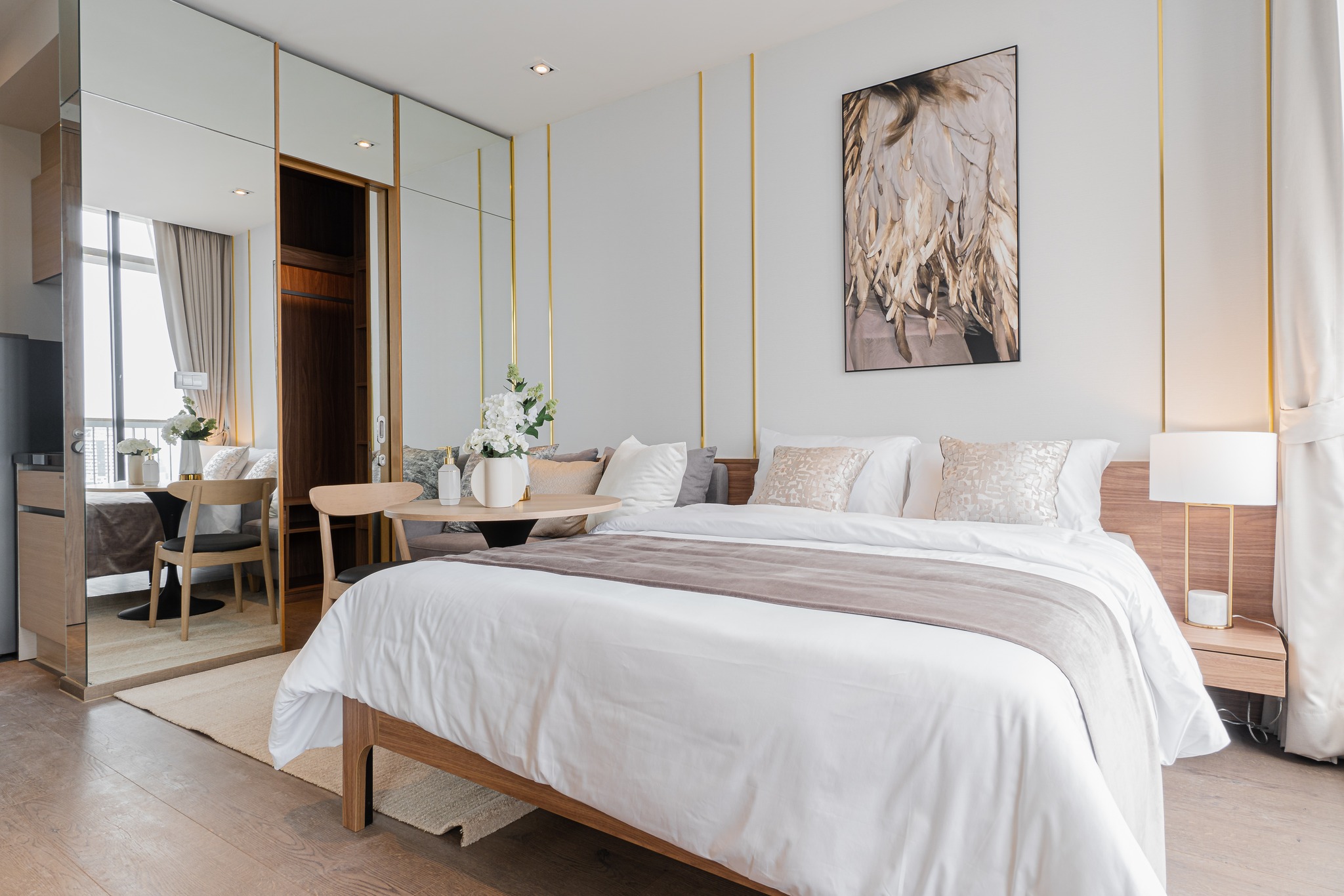 Stylish 1-bed, 1-bath condo at The Address Sathorn, 46.6 sqm, 12th floor with Mahanakhon Kingpower view. Prime location near BTS St. Louis & Chong Nonsi. Rent starts at 29,500 THB/month.