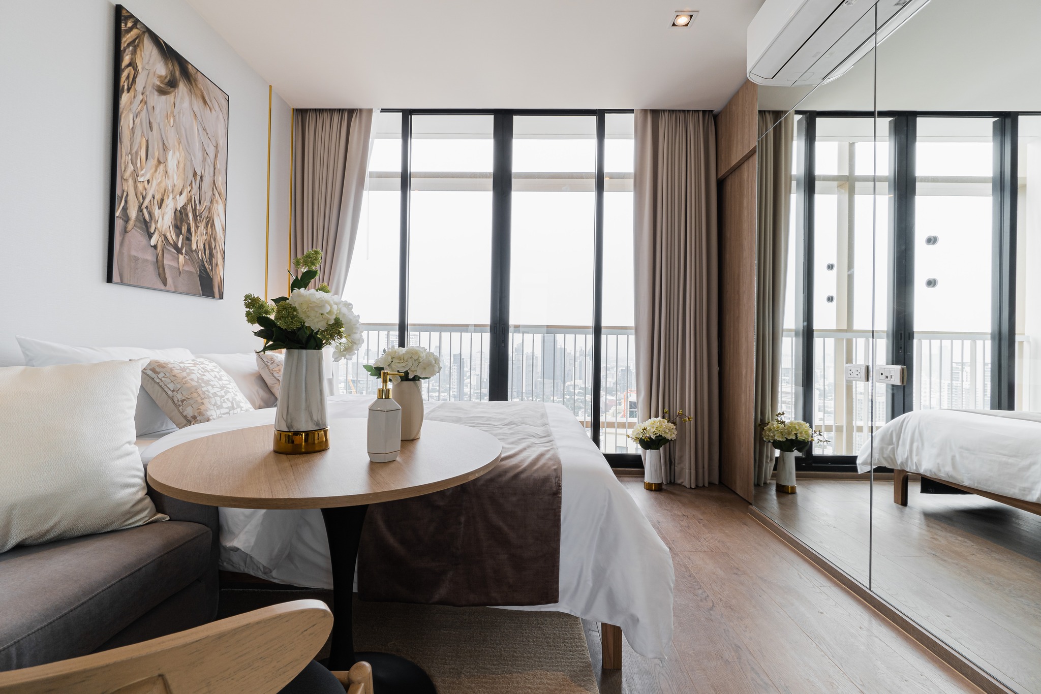 Stylish 1-bed, 1-bath condo at The Address Sathorn, 46.6 sqm, 12th floor with Mahanakhon Kingpower view. Prime location near BTS St. Louis & Chong Nonsi. Rent starts at 29,500 THB/month.