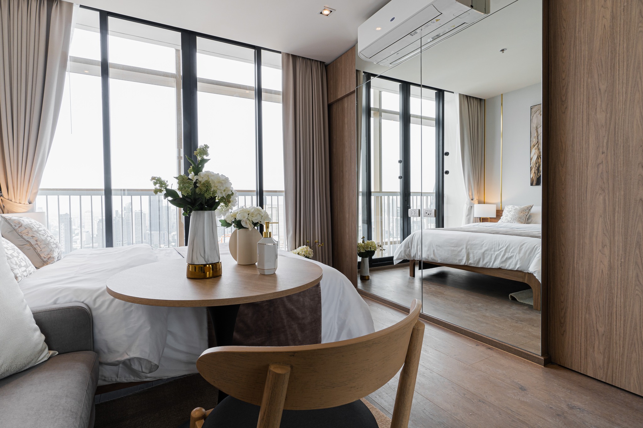Stylish 1-bed, 1-bath condo at The Address Sathorn, 46.6 sqm, 12th floor with Mahanakhon Kingpower view. Prime location near BTS St. Louis & Chong Nonsi. Rent starts at 29,500 THB/month.