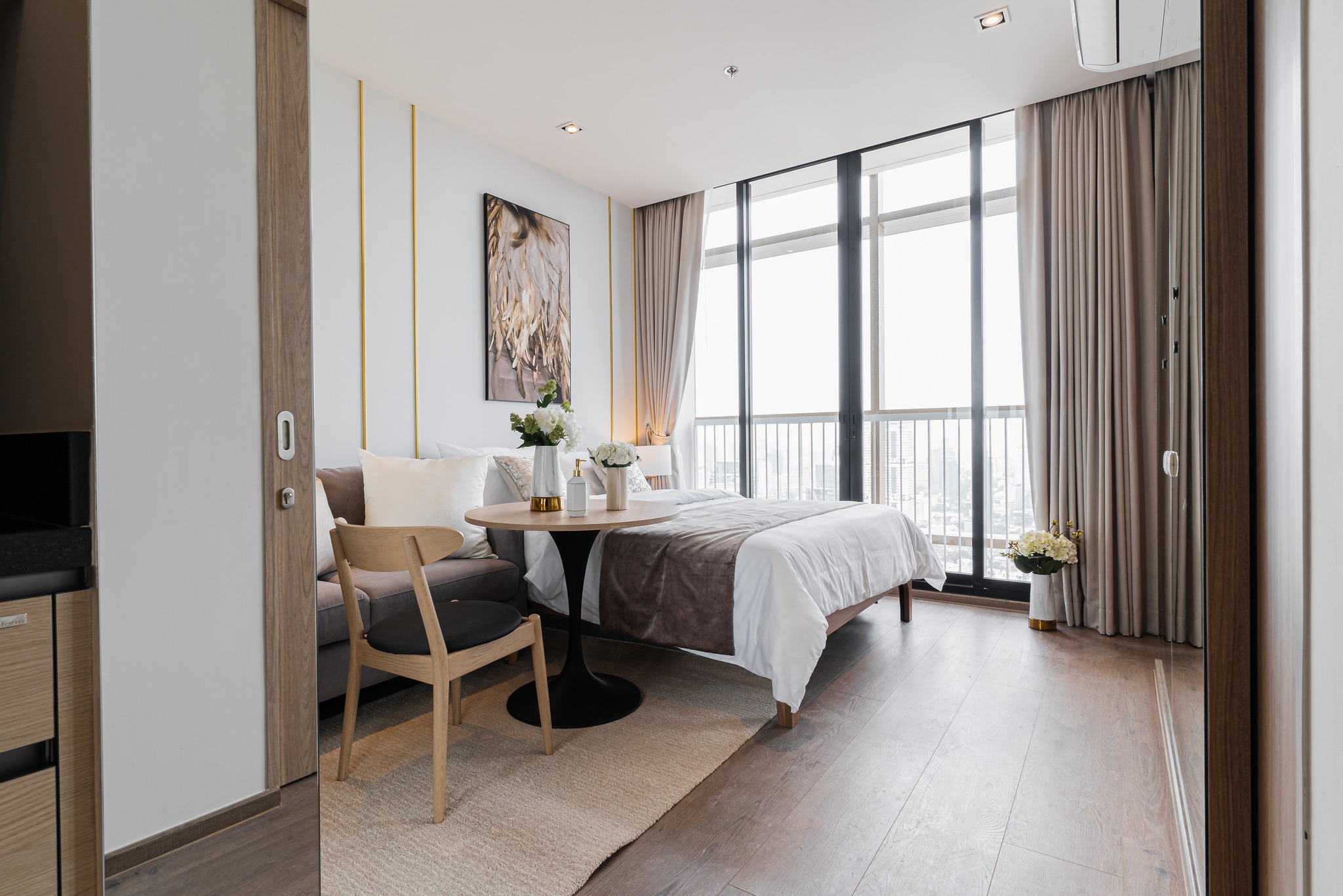 Stylish 1-bed, 1-bath condo at The Address Sathorn, 46.6 sqm, 12th floor with Mahanakhon Kingpower view. Prime location near BTS St. Louis & Chong Nonsi. Rent starts at 29,500 THB/month.