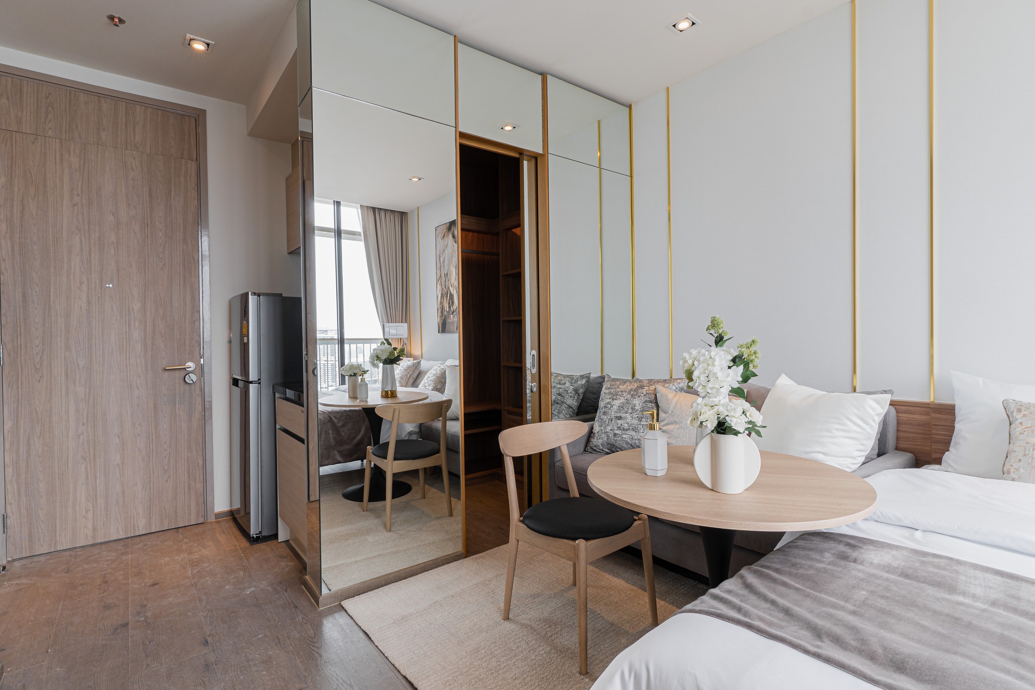 Stylish 1-bed, 1-bath condo at The Address Sathorn, 46.6 sqm, 12th floor with Mahanakhon Kingpower view. Prime location near BTS St. Louis & Chong Nonsi. Rent starts at 29,500 THB/month.