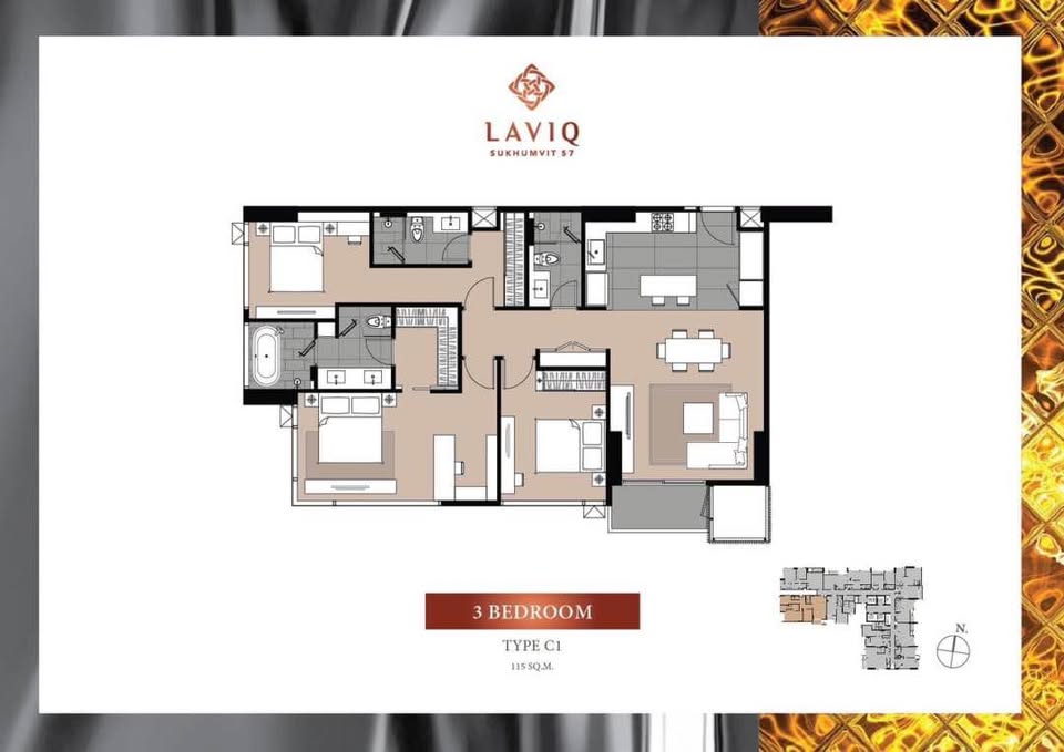 3-Bed, 3-Bath 114.66 sqm Condo at Laviq Sukhumvit 57, Rent 170K/Month, Sale 34.5M THB, Near BTS Thonglor, Ready to Move In February 2025.