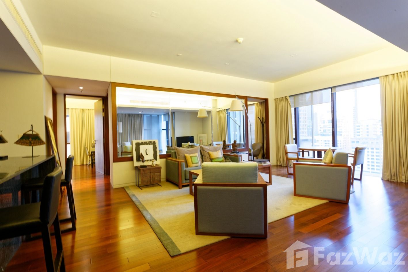 Luxurious 2-bed, 2-bath condo at Hansar Rajdamri, 112 sqm. For sale at ฿10,000,000 or for rent at ฿75,000/month. Prime location, top amenities.