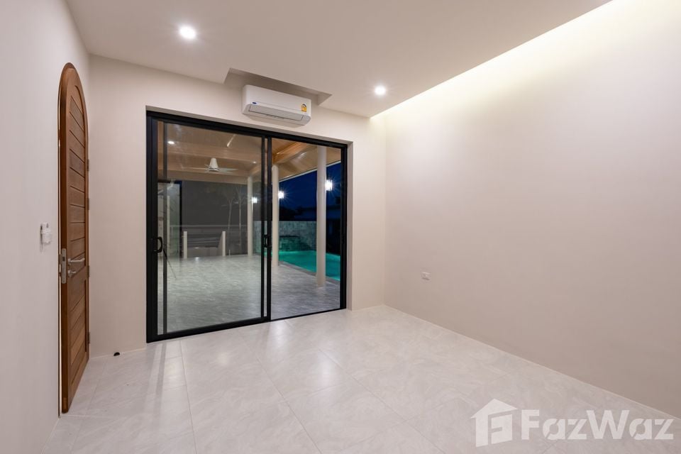 Newly completed 3-bedroom, 4-bathroom pool villa in Bophut Soi Kaopra for sale at ฿14,900,000 or ฿110,000/month rental. Luxury living in Koh Samui.
