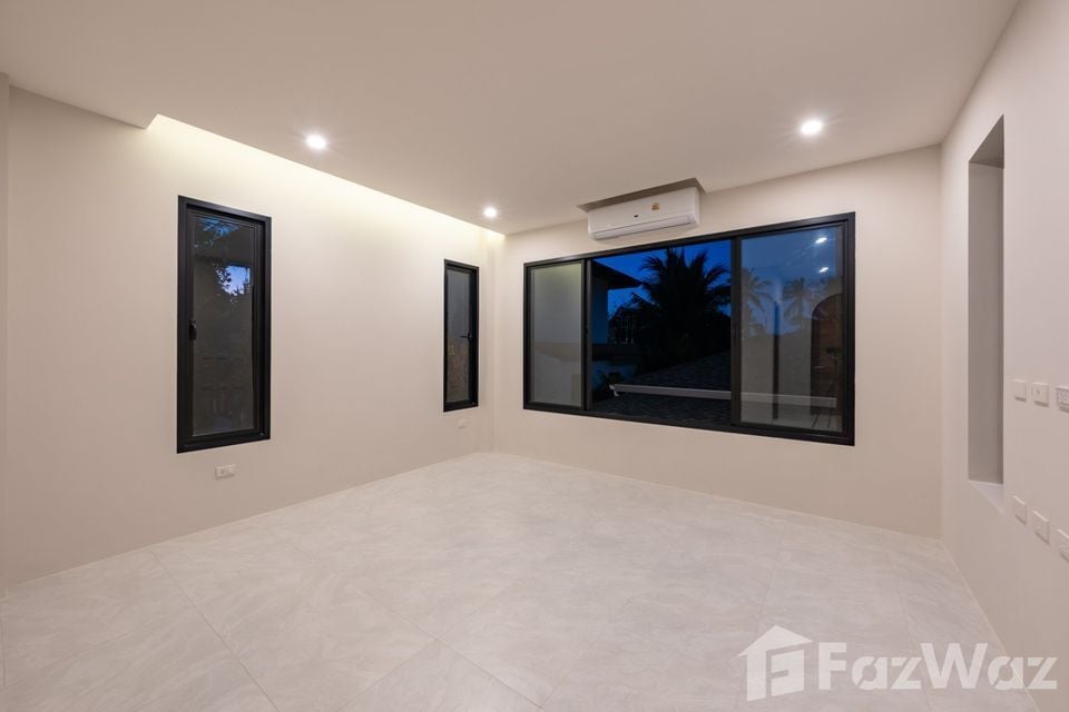 Newly completed 3-bedroom, 4-bathroom pool villa in Bophut Soi Kaopra for sale at ฿14,900,000 or ฿110,000/month rental. Luxury living in Koh Samui.