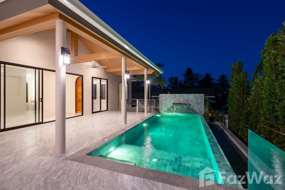 Newly completed 3-bedroom, 4-bathroom pool villa in Bophut Soi Kaopra for sale at ฿14,900,000 or ฿110,000/month rental. Luxury living in Koh Samui.