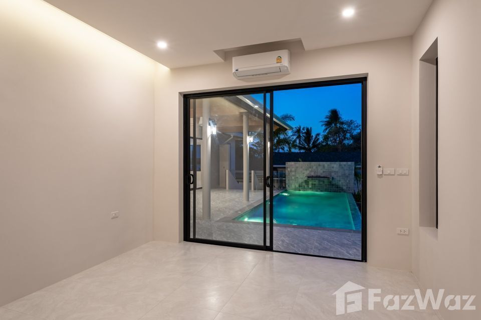 Newly completed 3-bedroom, 4-bathroom pool villa in Bophut Soi Kaopra for sale at ฿14,900,000 or ฿110,000/month rental. Luxury living in Koh Samui.