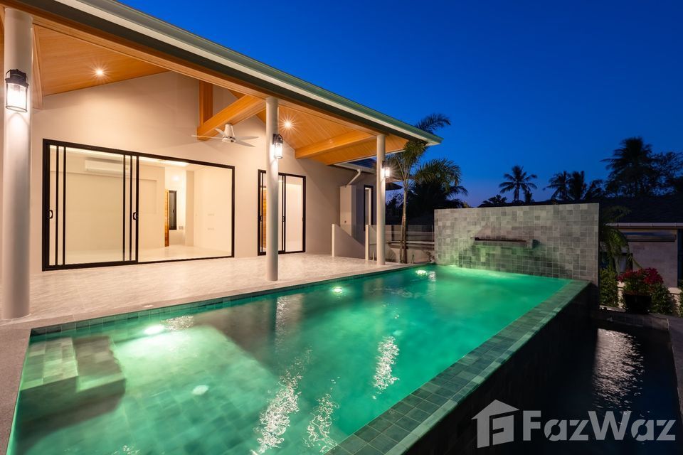 Newly completed 3-bedroom, 4-bathroom pool villa in Bophut Soi Kaopra for sale at ฿14,900,000 or ฿110,000/month rental. Luxury living in Koh Samui.