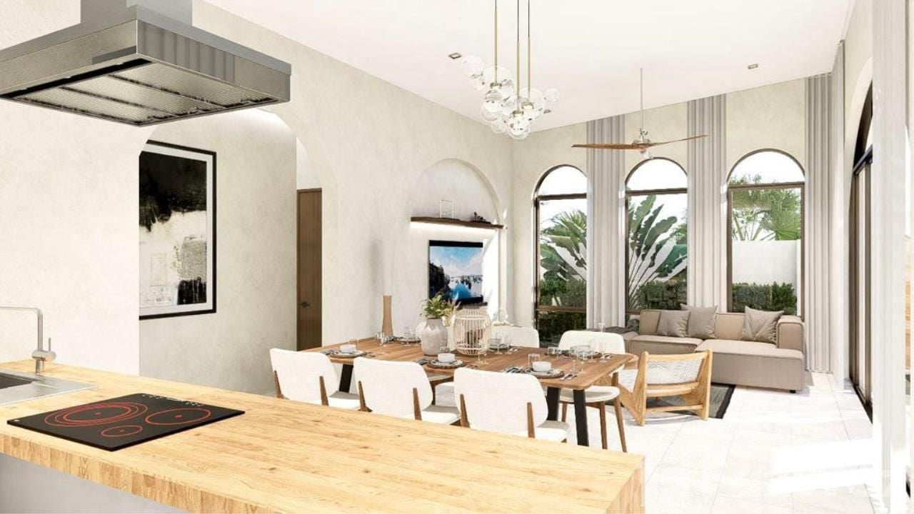 Luxury 3-bed, 3-bath, 221 sqm Mediterranean villa in Maenam, Samui. Private pool, lush garden, and top amenities. For sale at ฿9,900,000.