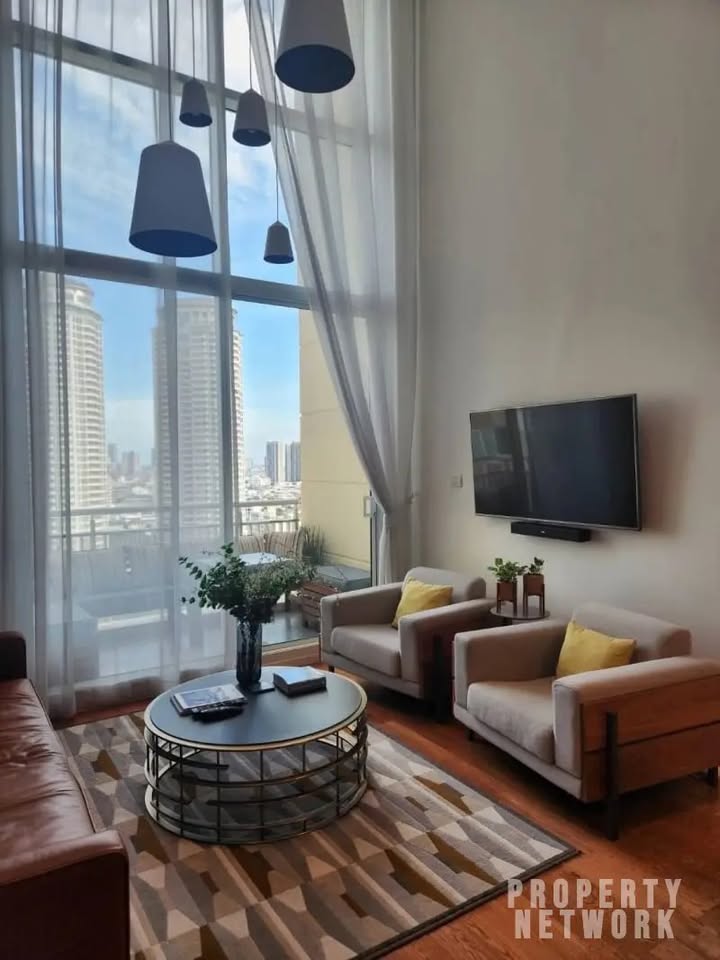 2-bed 2-bath 108 sqm duplex condo in Sathorn for sale at 19.25M THB. Open view, prime location, near BTS, well-maintained building with top amenities.