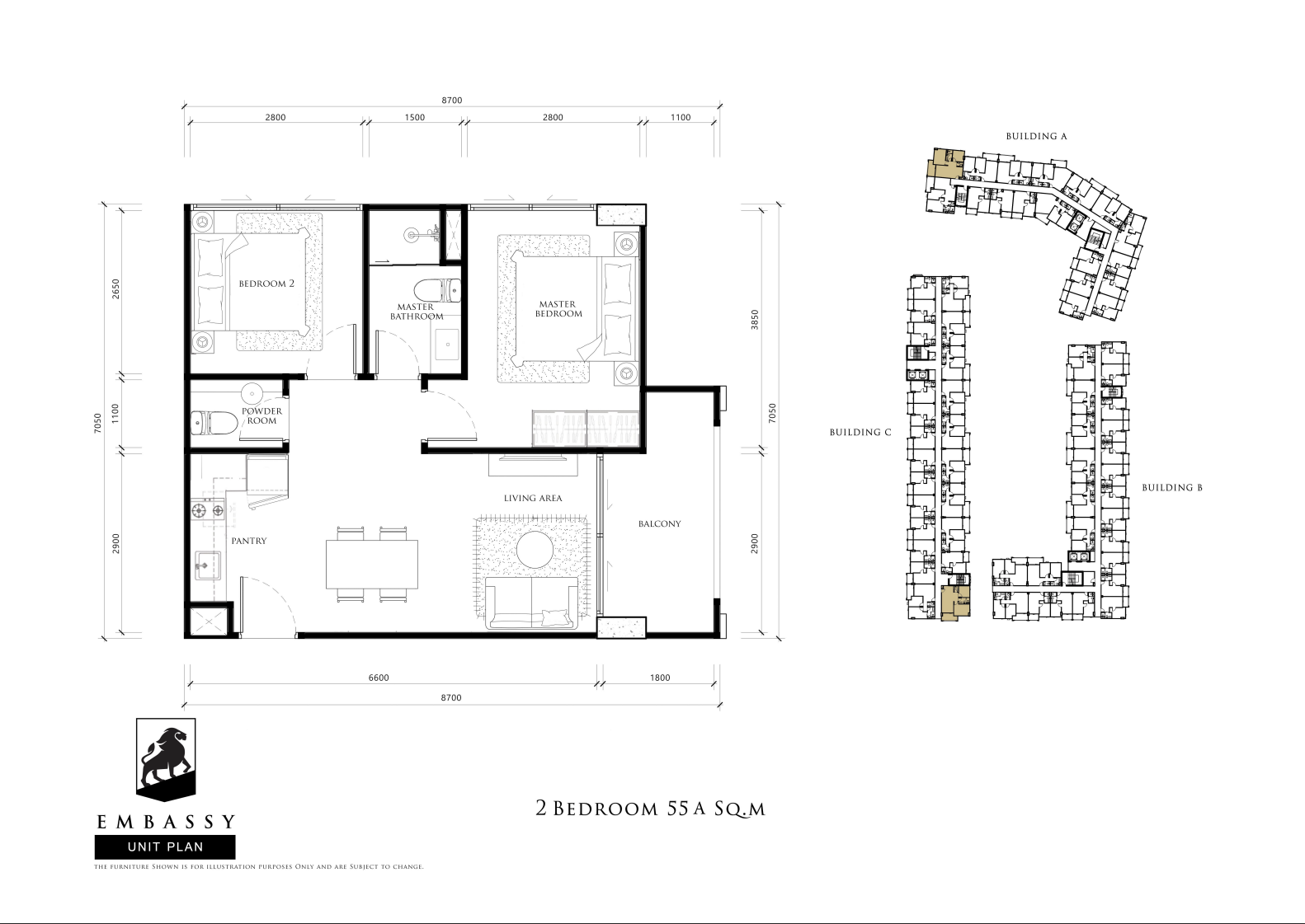 Luxury 2-bedroom 68 sqm condo at Embassy Pattaya for sale 6.79M THB. Prime Jomtien location, near the beach, rooftop jacuzzi, pools, spa, gym. Secure your unit today!