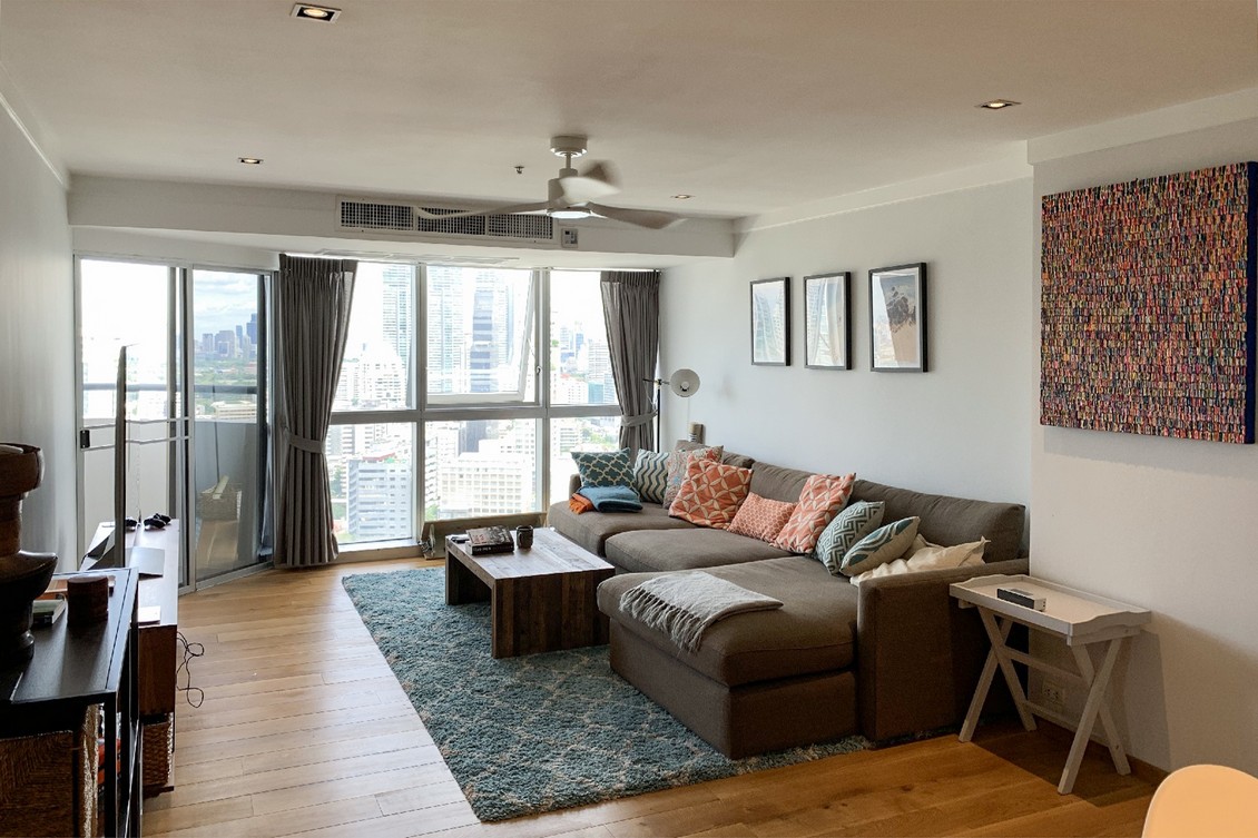 Spacious 3-bed 146 SQM condo at Waterford Diamond, 29th floor, fully furnished, prime Sukhumvit location. Rent 90K/month. Move-in April 2025. Contact now!