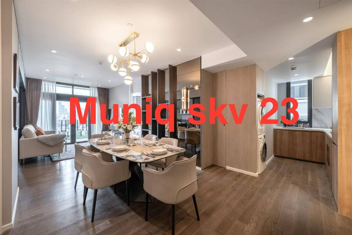 Luxury 2-bedroom condo at MUNIQ Sukhumvit 23, 86 sqm, 12th floor, prime Sukhumvit location. High-end facilities, near BTS Asoke. For rent at 100,000 THB/month.
