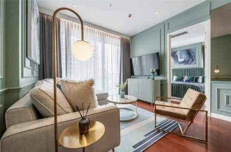 Luxury 2-bed, 2-bath 82 sqm condo at Khun by Yoo, Thonglor. Fully furnished, east-facing, with top-tier amenities. For rent at 120,000 THB/month.