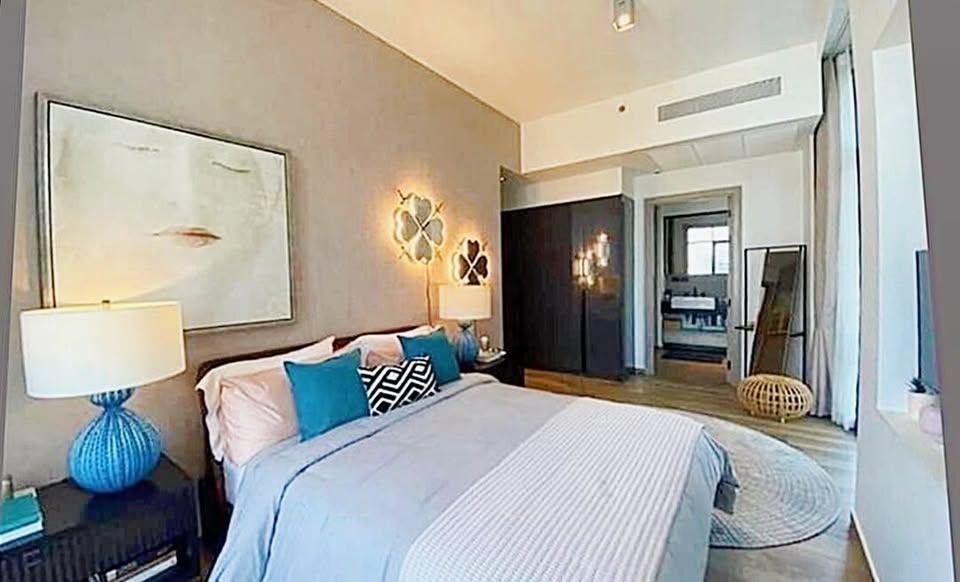 Stylish 2BR 2BA condo at The Lofts Asoke, 86 sqm, fully furnished, prime Sukhumvit location near MRT, BTS, Airport Link. Rent 80,000 THB/month.