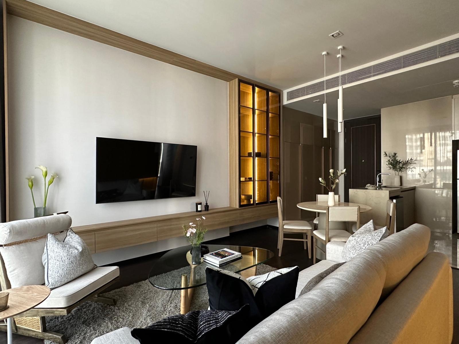 Luxury 2BR condo at LAVIQ Sukhumvit 57, 83 sqm, fully furnished, near BTS Thonglor. ฿90K/month with top-tier amenities and city views.